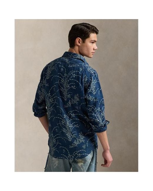 Polo Ralph Lauren Blue Classic Fit Indigo Floral Linen Shirt for men