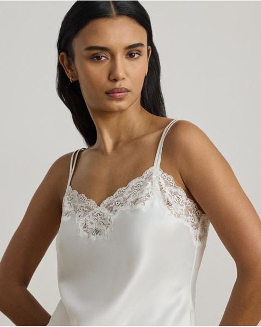 Ralph Lauren Brown Lace-Trim Satin Double-Strap Cami Pj Set