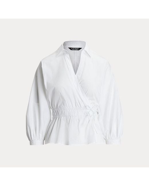 Blusa de mezcla de algodón con péplum Lauren by Ralph Lauren de color White