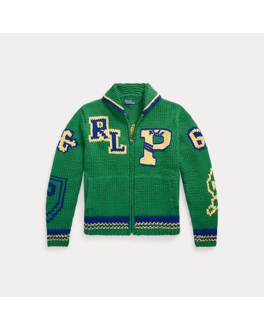 Polo Ralph Lauren Green Varsity-Inspired Wool Full-Zip Jumper for men