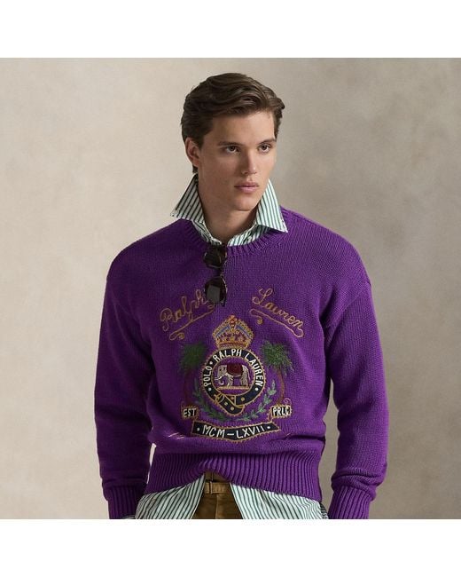 Polo Ralph Lauren Purple Embroidered Cotton Jumper for men