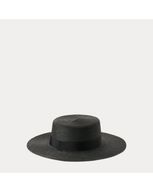 Lauren by Ralph Lauren Black Logo-ribbon Straw Boater Hat