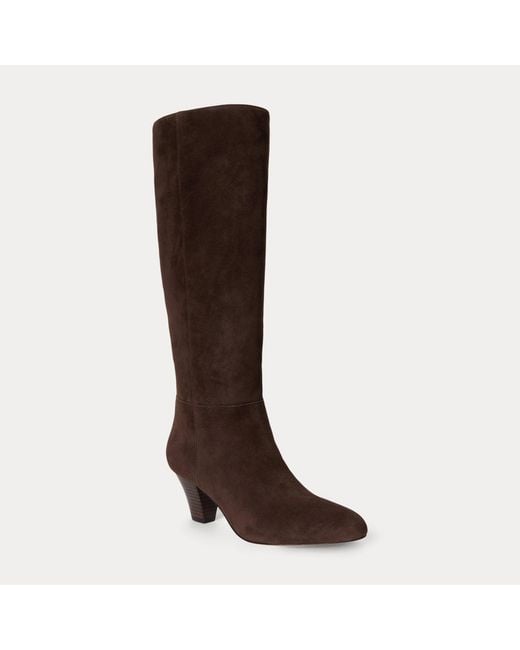 Ralph Lauren Brown Emersyn Suede Tall Boot Heel