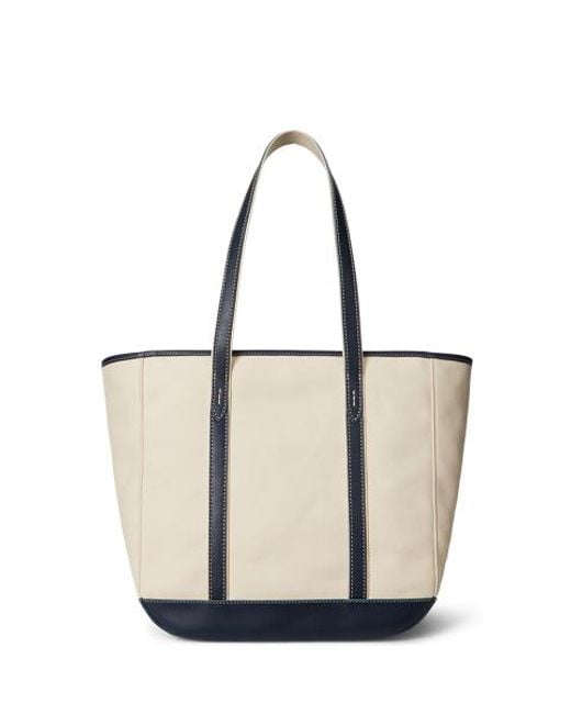 Polo Ralph Lauren Black Leather-Trim Canvas Medium Shopper Tote