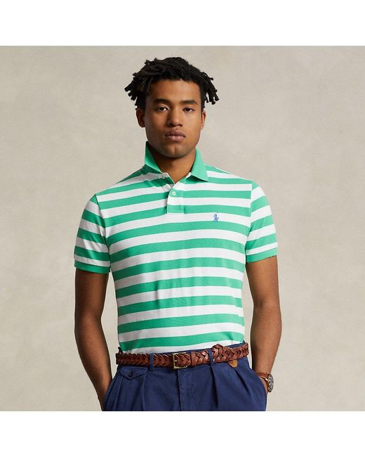 Ralph Lauren Green Classic Fit Striped Mesh Polo Shirt for men