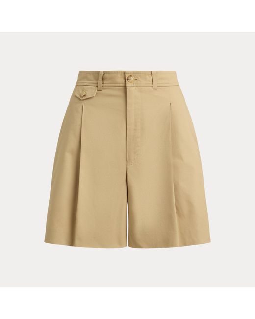 Ralph Lauren Natural Pleated Cotton Twill Wide-Leg Short