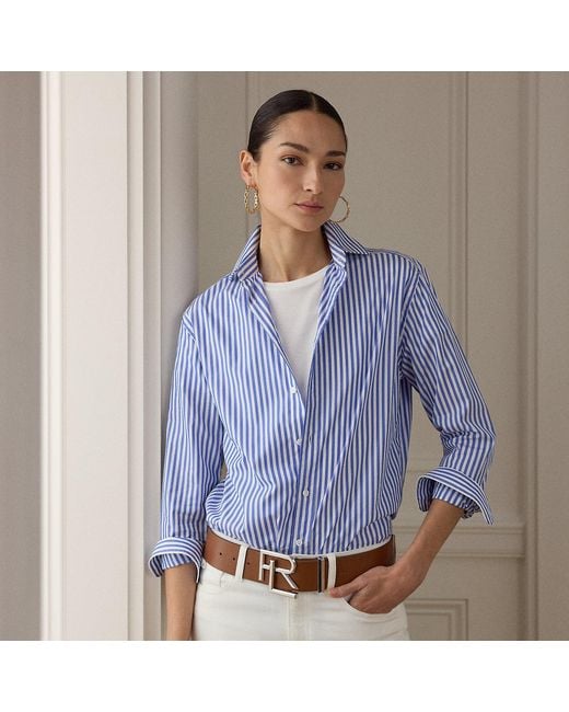 Ralph Lauren Blue Adrien Striped Cotton Shirt
