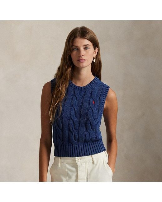 Polo Ralph Lauren Blue Cable-Knit Cotton Sleeveless Jumper