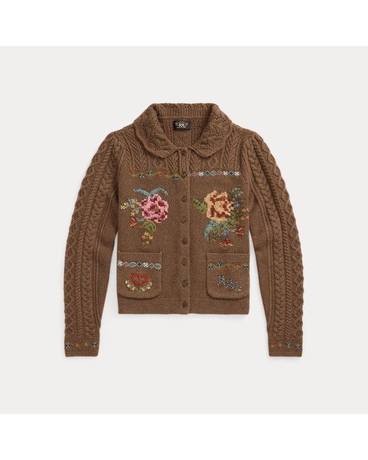 RRL Brown Hand-Embroidered Wool-Blend Cardigan