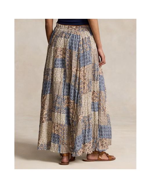 Polo Ralph Lauren Blue Patchwork Crinkled Cotton Gauze Skirt