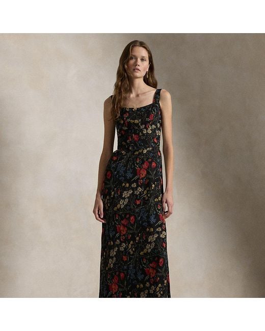 Ralph Lauren Floral Corset Chiffon Maxidress in Blue | Lyst