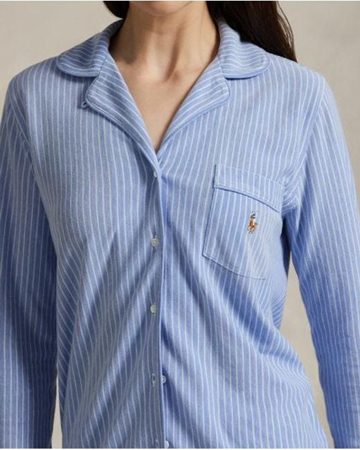Polo Ralph Lauren Blue Langärmliger Jersey-Pyjama Mit Streifen