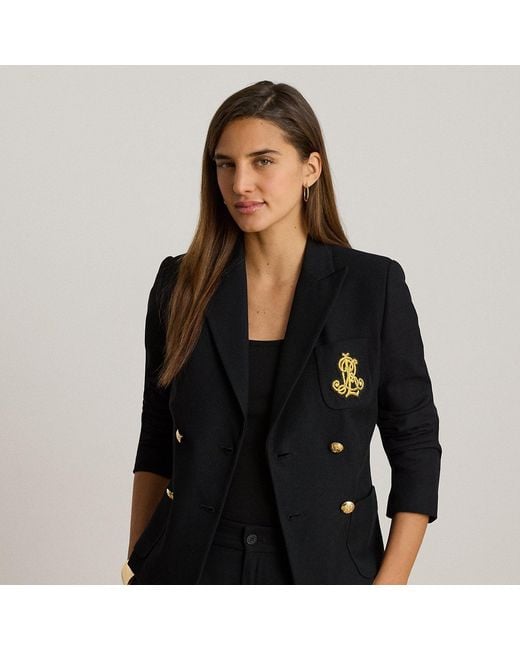Ralph Lauren Black Double-Breasted Stretch Piqué Blazer