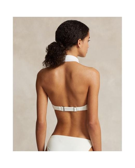 Top da bikini halter con colletto polo di Polo Ralph Lauren in White