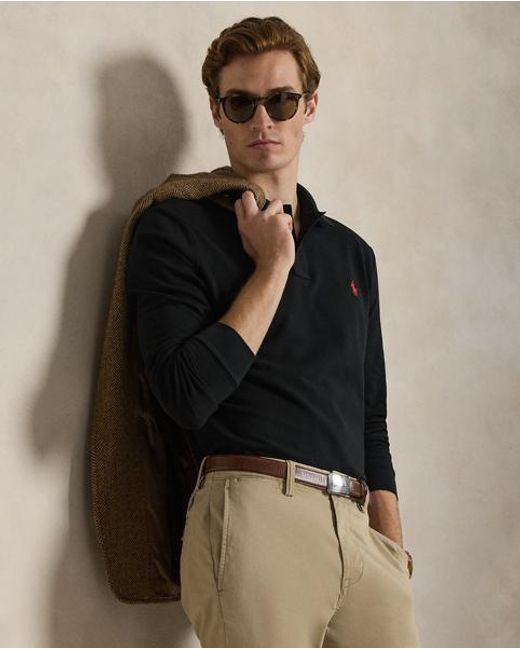 Polo Ralph Lauren Black Custom Slim Fit Mesh Polo Shirt for men