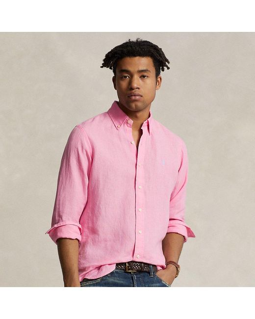Polo Ralph Lauren Pink Custom Fit Linen Shirt for men