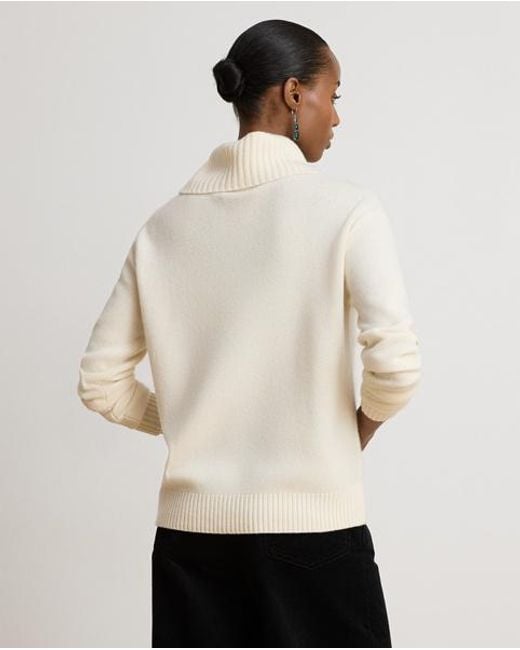 Ralph Lauren White Logo Cashmere Roll Neck Jumper