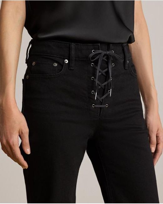 Ralph Lauren Black Lace-Up High-Rise Flare Jean