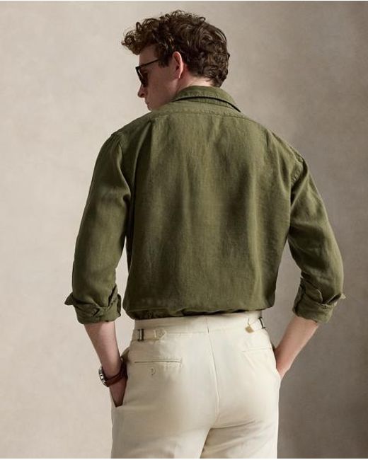 Polo Ralph Lauren Green Custom Fit Slub Linen Shirt for men