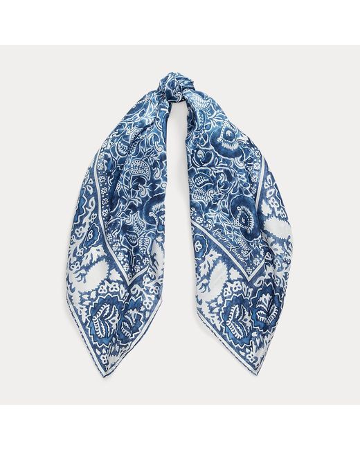 Ralph Lauren Blue Geblümtes Tuch Aus Habotaiseide