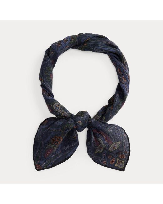 Ralph Lauren Blue Paisley Cashmere-Silk Neckerchief for men