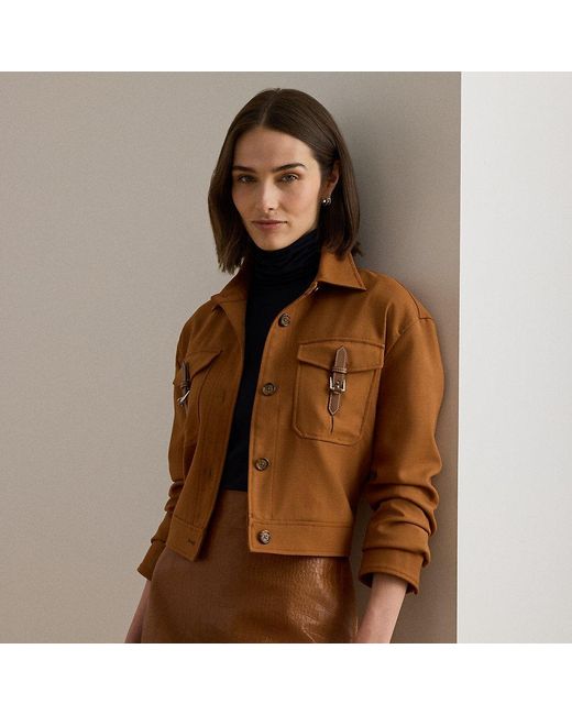 Chaqueta Recortada De Sarga Con Hebilla Ralph Lauren de color Brown