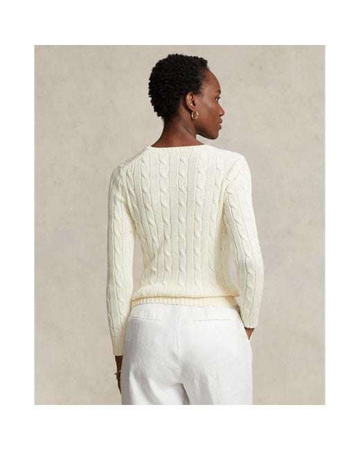 Polo Ralph Lauren White Cable-knit Cotton V-neck Sweater