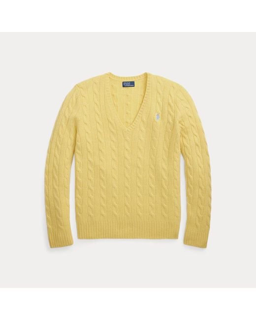 Polo Ralph Lauren Wollen-Kasjmier Kabeltrui Met V-Hals in het Yellow