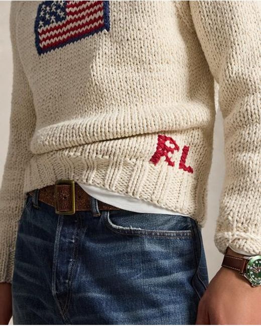 Polo Ralph Lauren Natural Flag Cotton Raglan-Sleeve Jumper for men