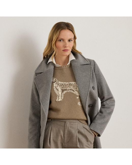 Ralph Lauren Gray Zweireihiger Mantel Mit Oversize-Kragen