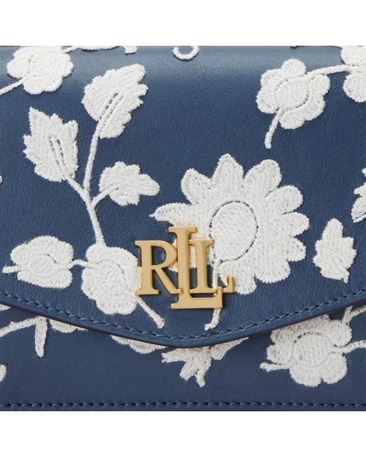 Lauren by Ralph Lauren Blue Ralph Lauren Embroidered Leather Medium Sawyer Bag