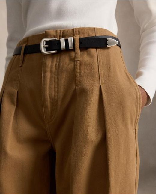 Polo Ralph Lauren Brown Pleated Cotton Wide-Leg Trouser