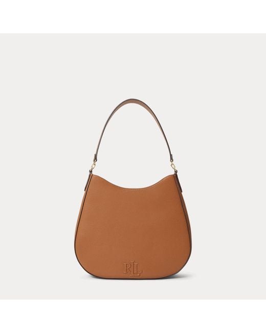 Ralph Lauren Brown Pebbled Leather Large Adley Shoulder Bag