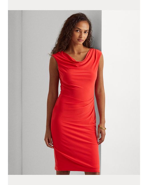 Ralph Lauren Kleid mit Wasserfallausschnitt in Rot | Lyst DE