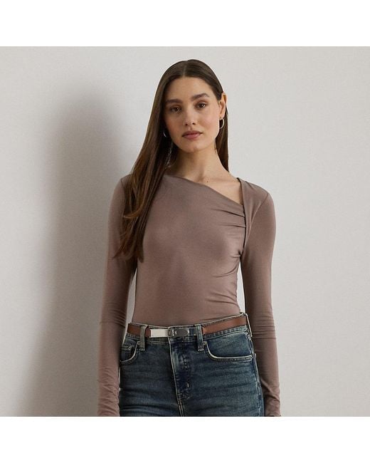 Ralph Lauren Brown Stretch Jersey Asymmetrical Top