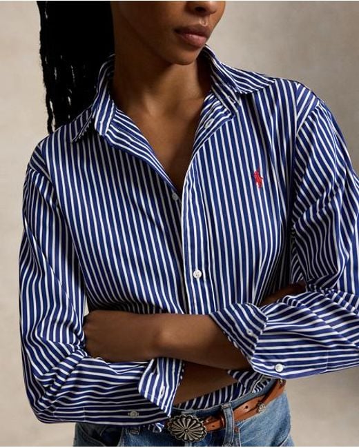 Polo Ralph Lauren Blue Cropped Boxy Fit Cotton Shirt