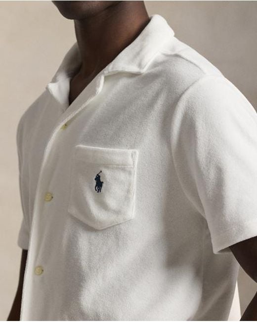 Polo Ralph Lauren White Custom Slim Fit Terry Camp Shirt for men