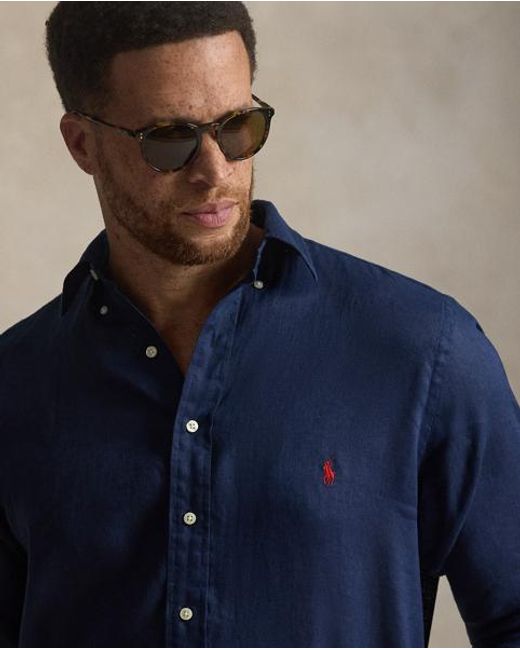 Ralph Lauren Blue Linen Shirt for men