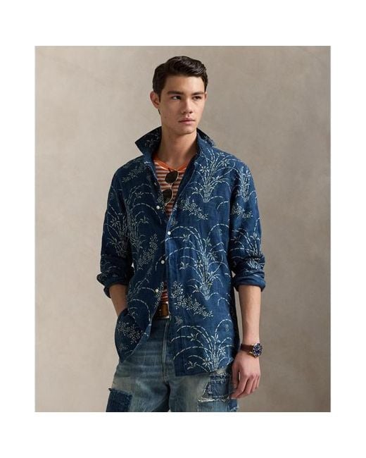 Polo Ralph Lauren Blue Classic Fit Indigo Floral Linen Shirt for men