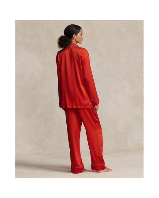 Polo Ralph Lauren Stretch Zijden Pyjamaset Met Lange Mouw in het Red
