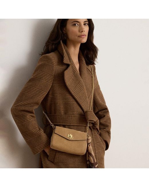 Ralph Lauren Brown Scarf-Trim Turn-Lock Wristlet Crossbody