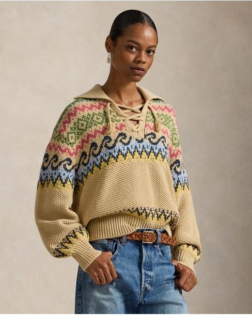 Polo Ralph Lauren Metallic Fair Isle Lace-Up Jumper