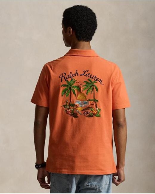 Polo Ralph Lauren Orange Standard Fit Mesh Graphic Polo Shirt for men