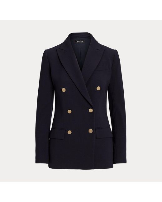 Ralph Lauren Blue Double-Breasted Wool Crepe Blazer