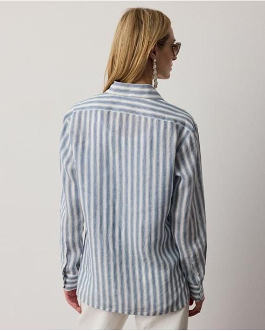 Ralph Lauren Blue Capri Relaxed Fit Striped Linen Shirt