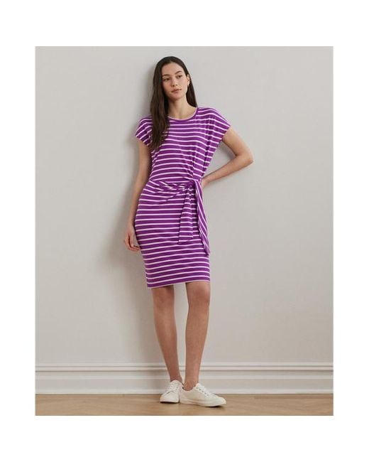 Abito in jersey a righe con fiocco di Ralph Lauren in Purple