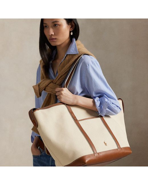 Polo Ralph Lauren Blue Large Canvas Leather-Trim Shopper Tote