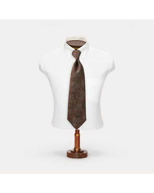 RRL White Handmade Silk Brocade Tie for men