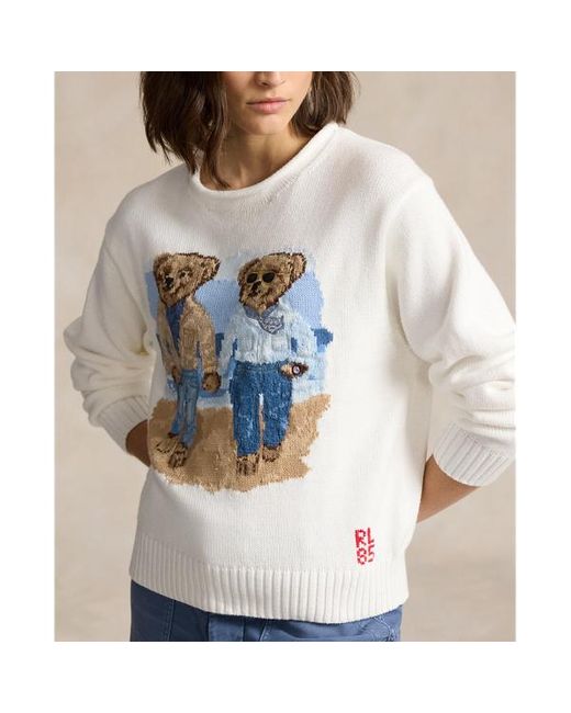 Polo Ralph Lauren White Polo Bear-intarsia Cotton-knit Jumper