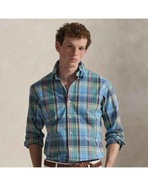 Polo Ralph Lauren Blue Custom Fit Plaid Poplin Shirt for men
